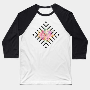 Watercolor floral and geometric diamond design Baseball T-Shirt